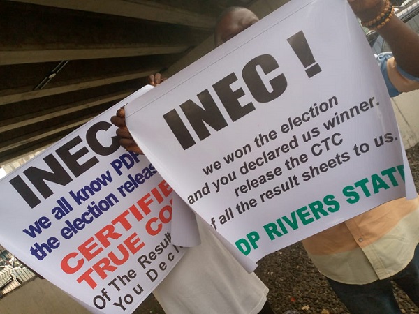 Rivers PDP Protests over General Elections, Demands Release of CTC