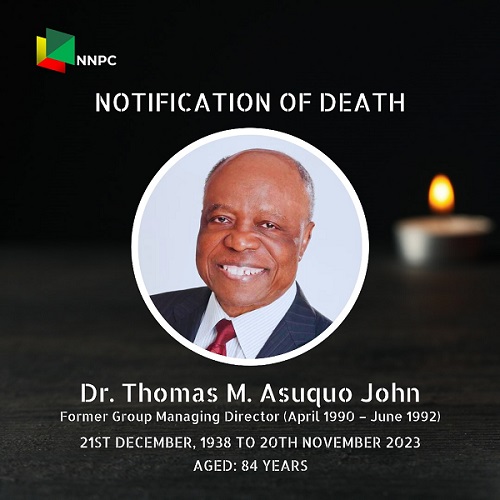 NNPC Ltd. Announces the Death of Thomas John, Erstwhile GMD, Alternate Chairman
